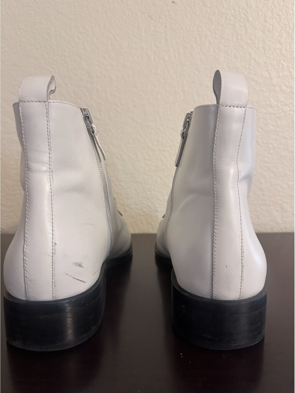 Halogen Studded Buckle Strap Ankle Boots White Leather Zip Block Heel Size 10 - Picture 3 of 9